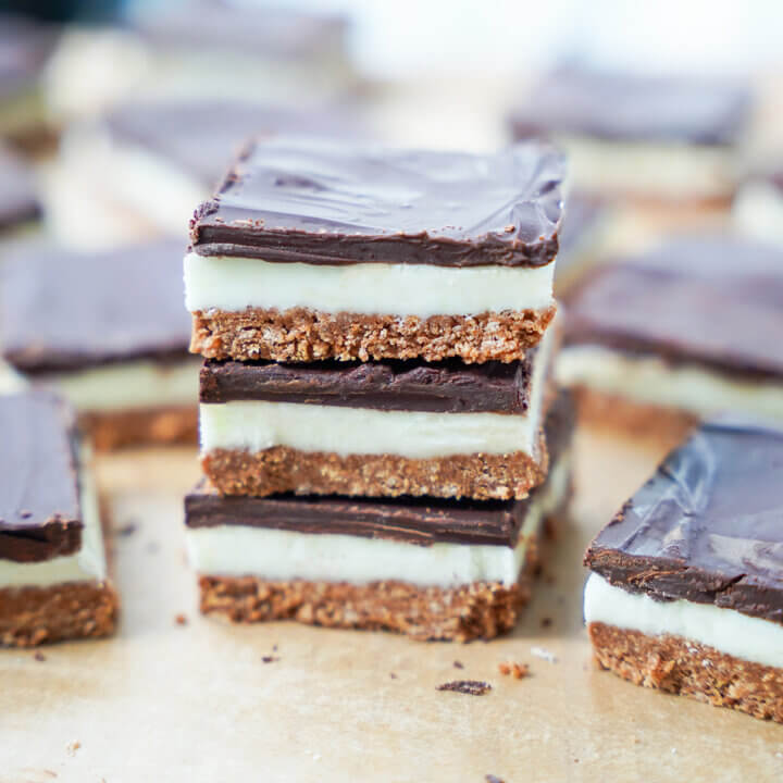 three pieces of peppermint slice in stack.